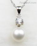 White fresh water pearl pendant, sterling silver bulk wholesale, 10-11mm