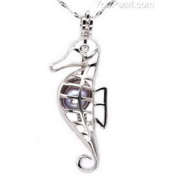 Seahorse Cage Pendant, 925 Silver Sterling Cage, Love Pearl Cage Necklace