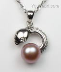 Fresh water pearl lavender snake pendant on sale, 925 silver, 8-9mm