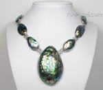Abalone/paua shell necklace with big pendant on sale, 40x65mm