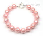 Pink round shell pearl bracelet discounted sale, 10mm